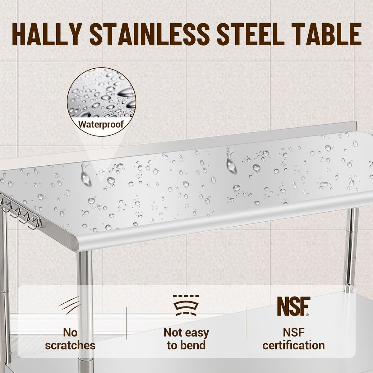 NSF Stainless Steel Prep Table 60x24x35in Arc Edge With Caster Wheels