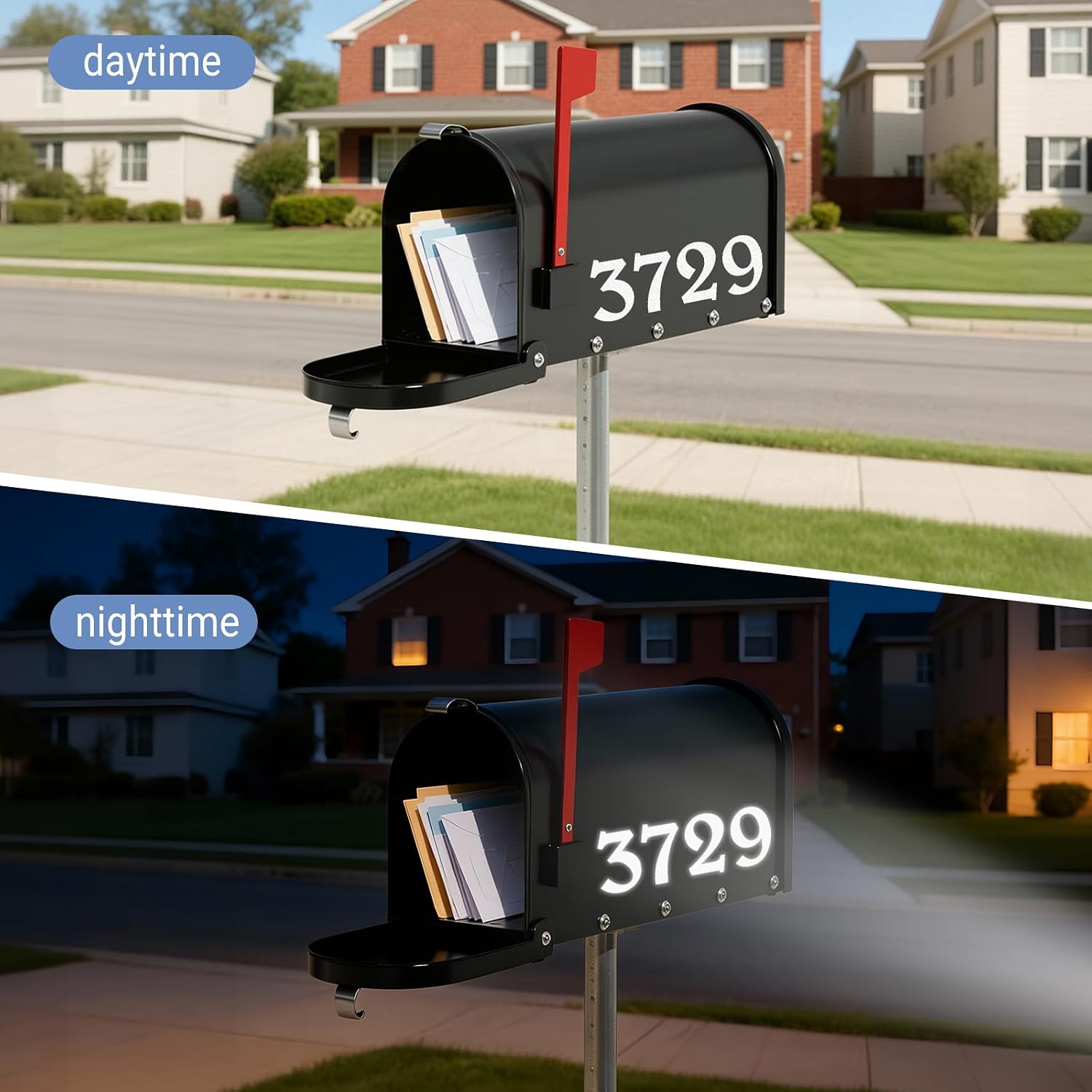 Reflective Mailbox Numbers Sticker Decal Die Cut Elegant Style Vinyl Number 2" Self Adhesive 6 Sets for Mailbox