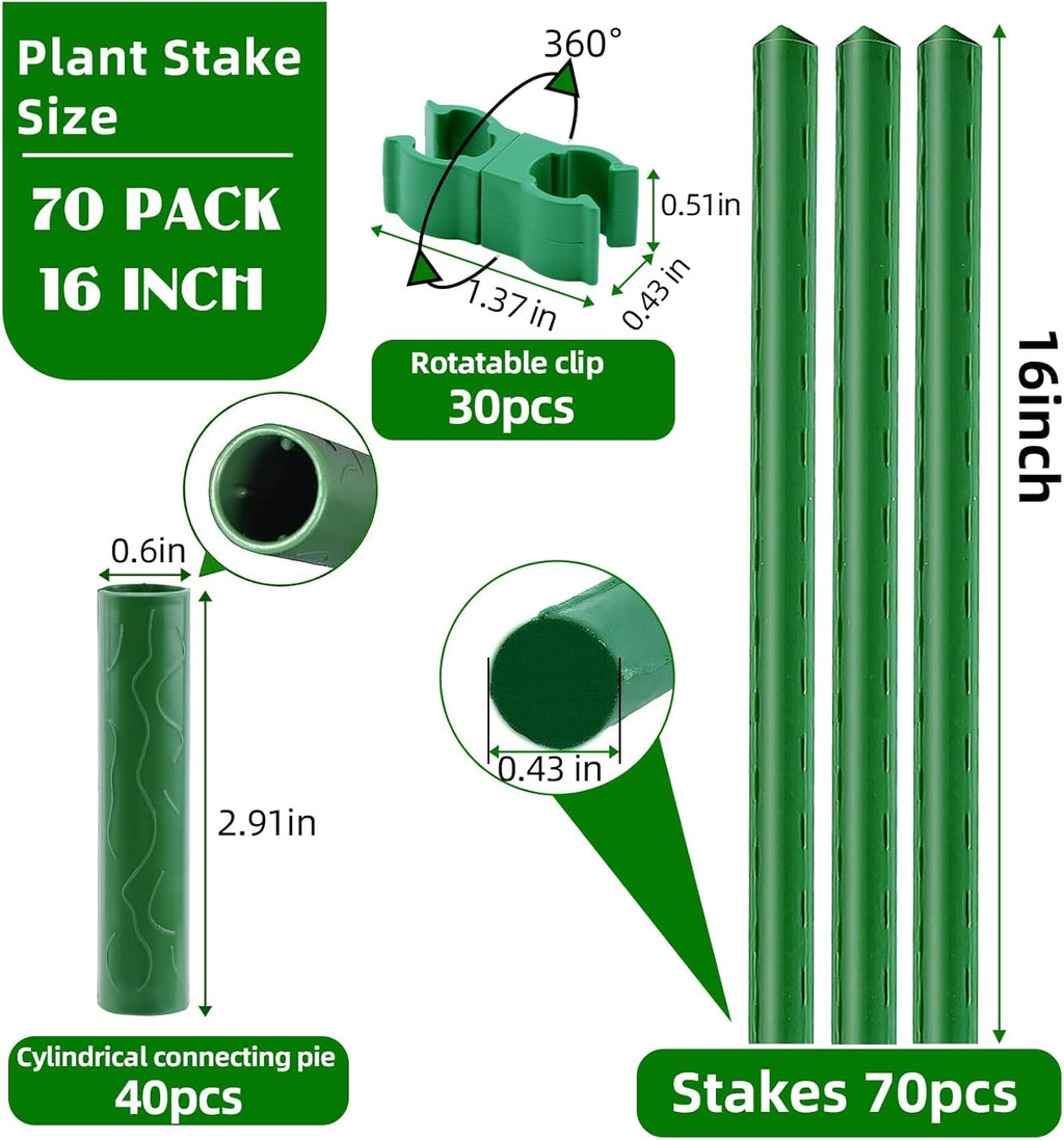 Garden Stakes 16 Inch 70 Pack, Diy 4ft 5ft 6ft 7ft 8ft Tomato Stakes Plastic Coated Metal Plant Sticks Stakes