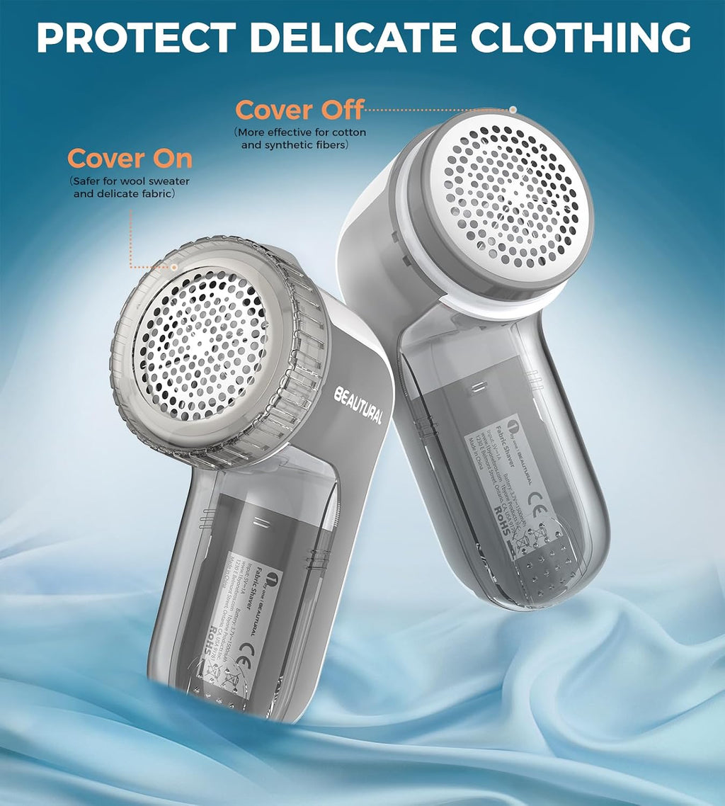 Fabric Shaver and Lint Remover, Portable Sweater Defuzzer | Rechargeable, 3 Speeds, 6 Leaf Blades, Digital LED