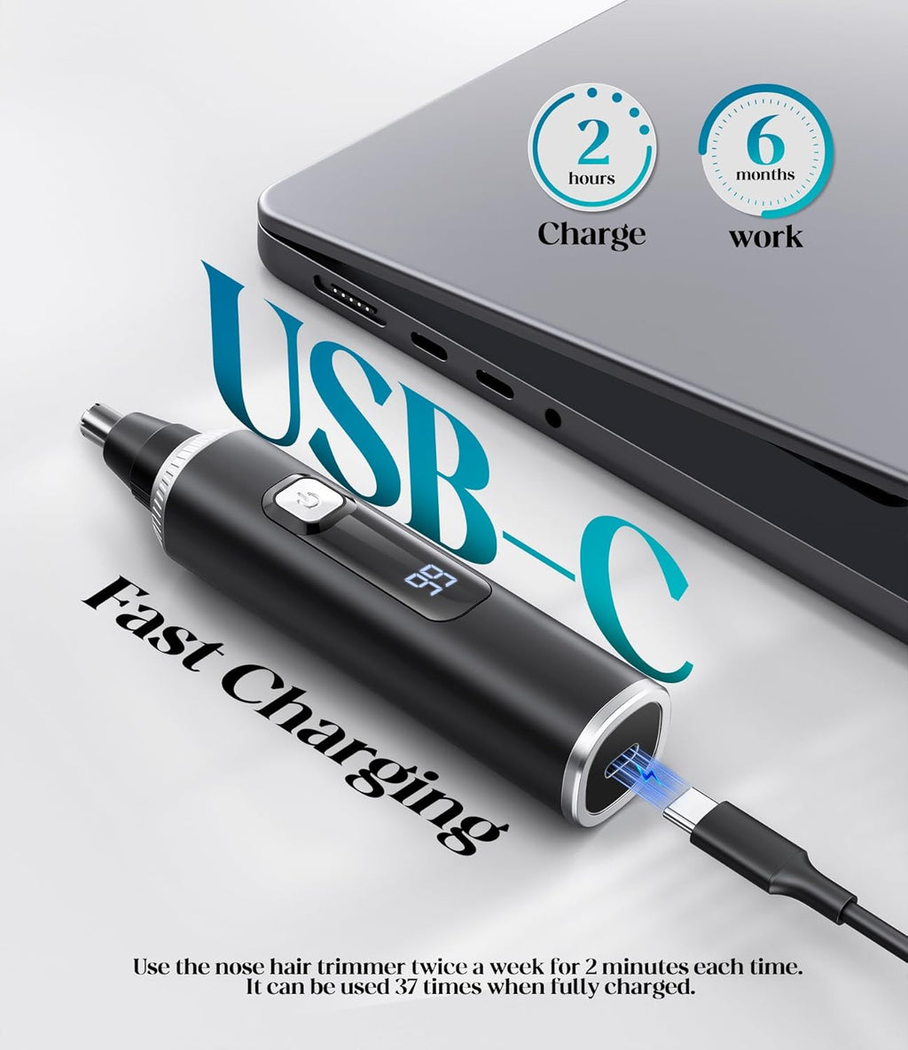 Nose Hair Trimmer for Men and Women, Type-C Rechargeable Precision Groomer with Double-Edged Blades, Painless & IPX7