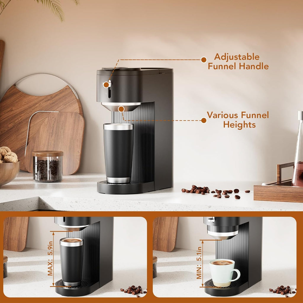 Single Serve Coffee Maker – Brew with Coffee Pods & Grounds, Compatible with Kcup Coffee Pods, Small Sizes Up to 6 8