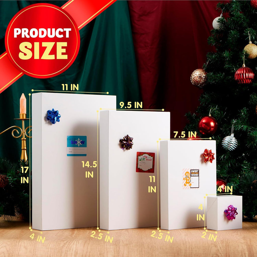 12 PCS Christmas Shirt Gift Boxes with Lids, 4'' Deep Large 4 Different Sizes White Assorted Cardboard Robe Boxes for