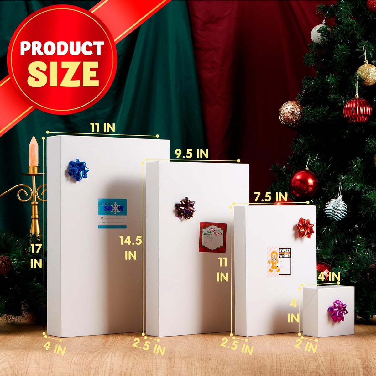 12 PCS Christmas Shirt Gift Boxes with Lids, 4'' Deep Large 4 Different Sizes White Assorted Cardboard Robe Boxes for
