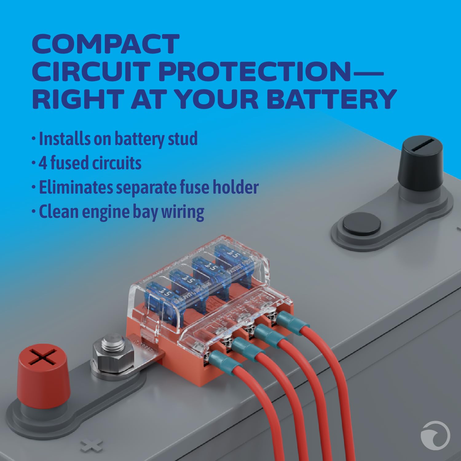 ST Blade Battery Terminal Fuse Block 4 Way Circuit with Cover, 100 Amps, 5023