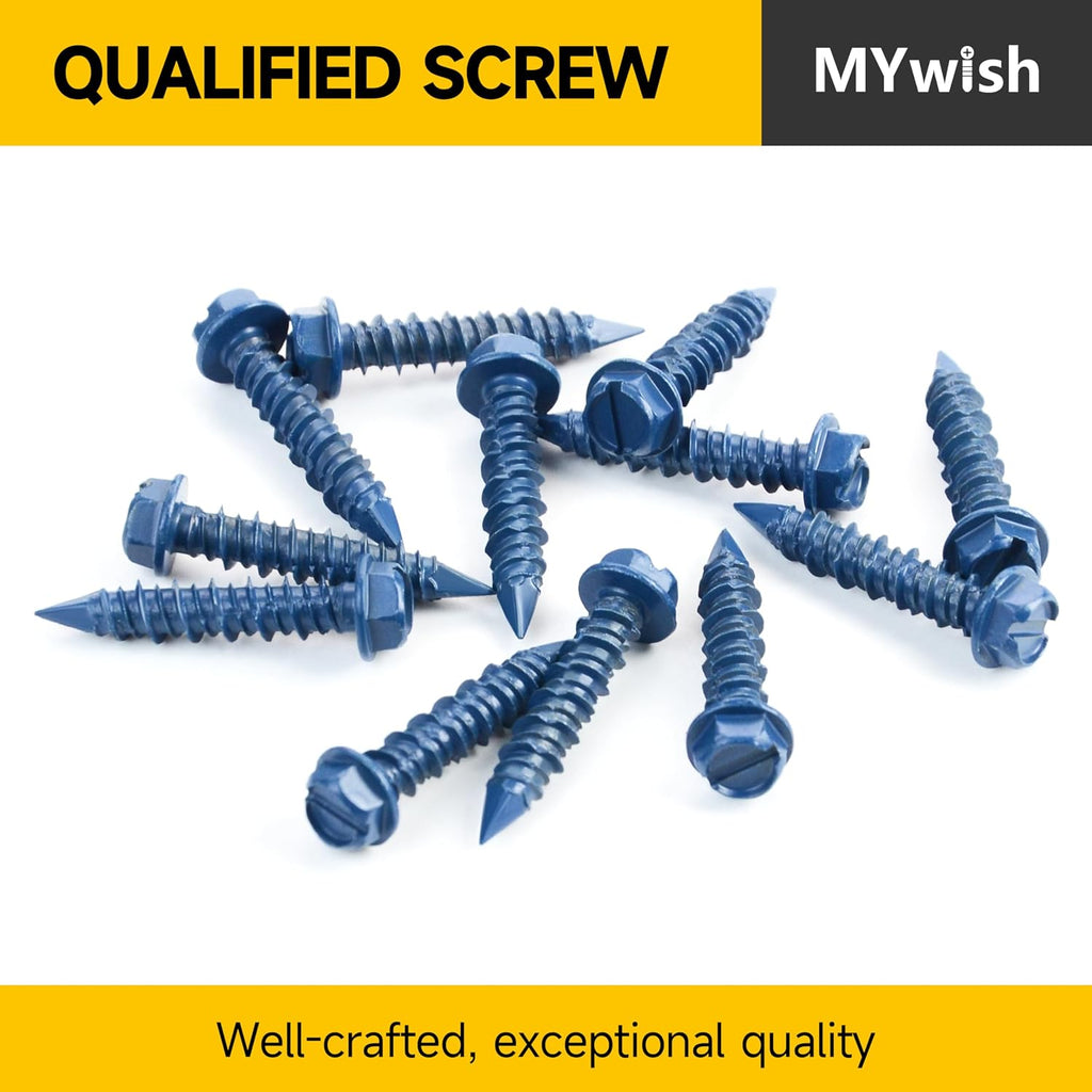 30Pcs 1/4 x 1-3/4" Concrete Screws, Slotted Hex Washer Head Stucco Screws Anchor Kit with 3/16 Drill Bit, Masonry