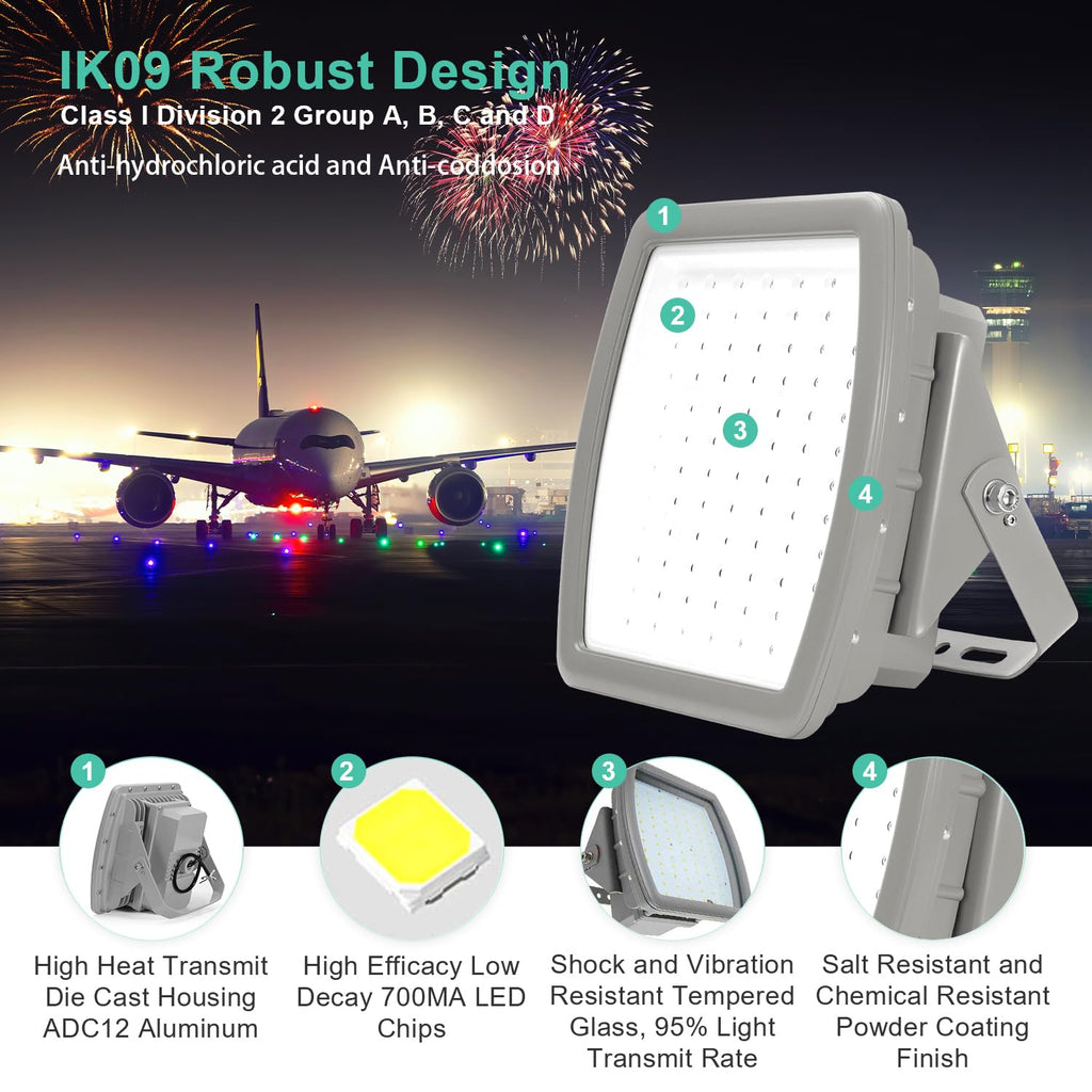 100W LED Explosion Proof Flood Light, 13000LM 5000K, Class I Division 2