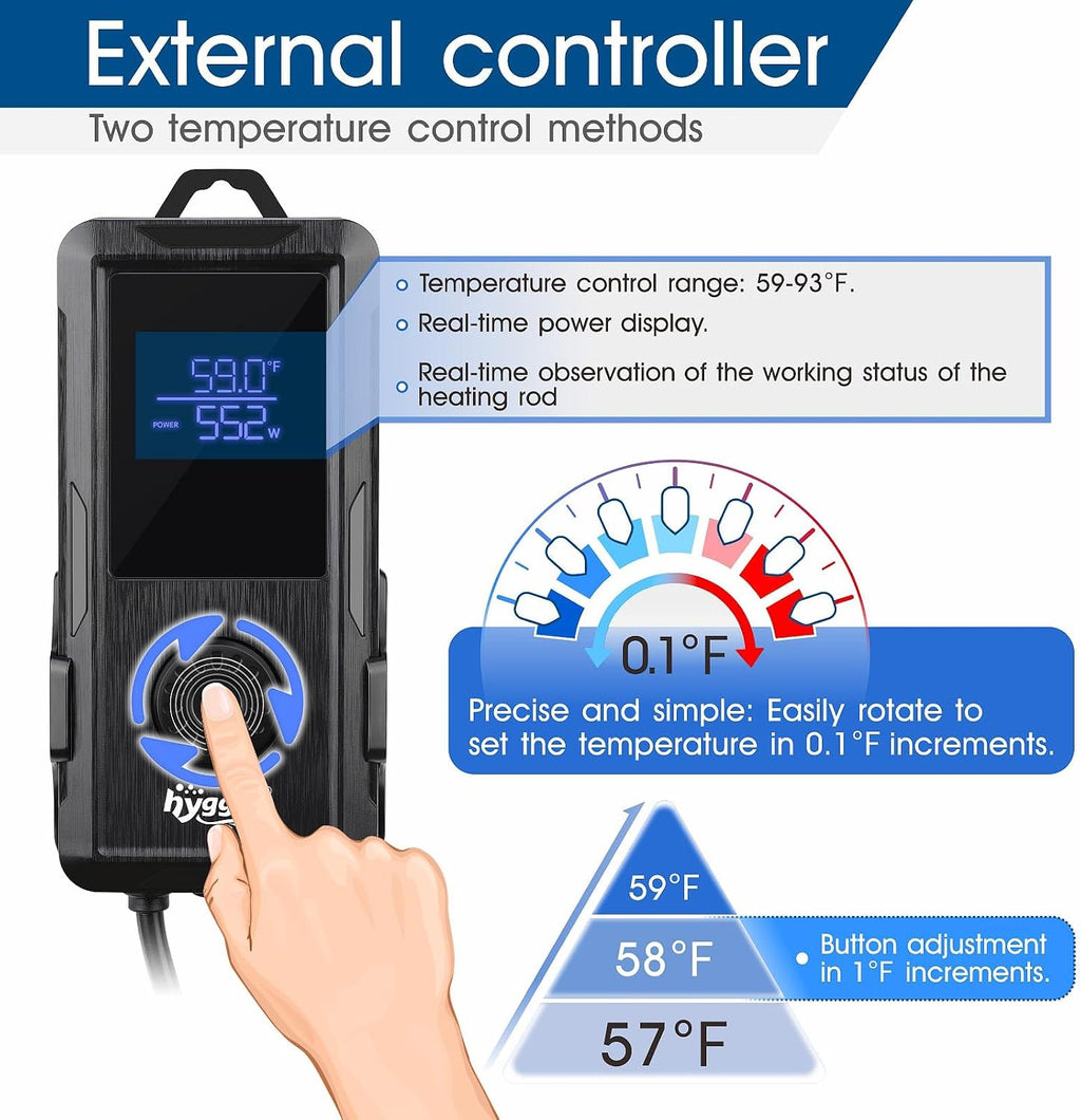 Aquarium Heater 500W/800W/1000W,Fish Tank Heater with Danger Warning Automatically Stops Heating System and Digital