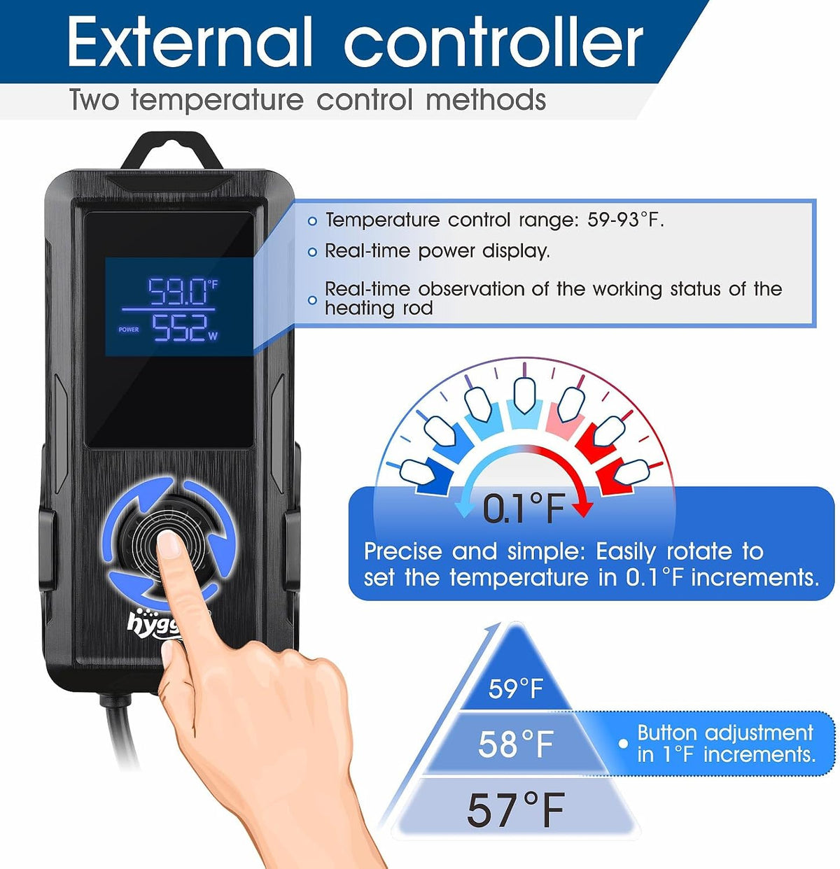 Aquarium Heater 500W/800W/1000W,Fish Tank Heater with Danger Warning Automatically Stops Heating System and Digital