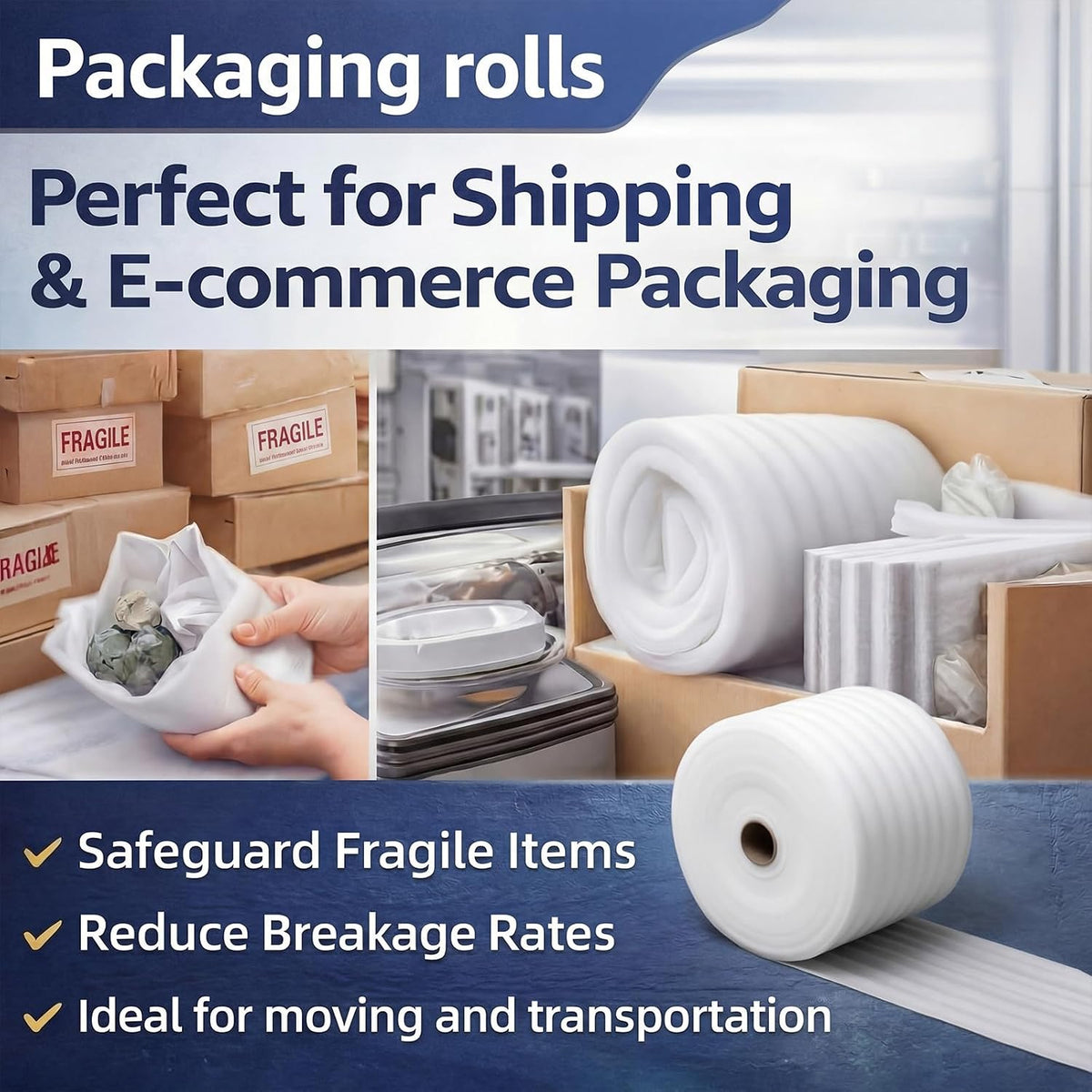 1/8" Thick EPE Foam Roll 12" x 131' Packaging Foam Roll Protective Cushion Material for Fragile Items Moving