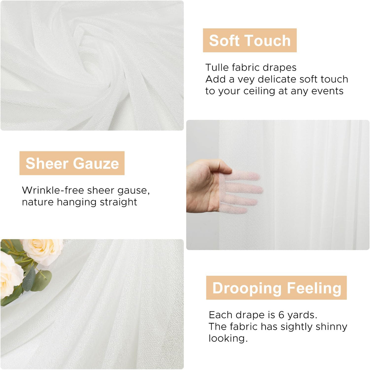Ivory Wedding Arch Draping Fabric Backdrop Drapes Sheer 2 Panels