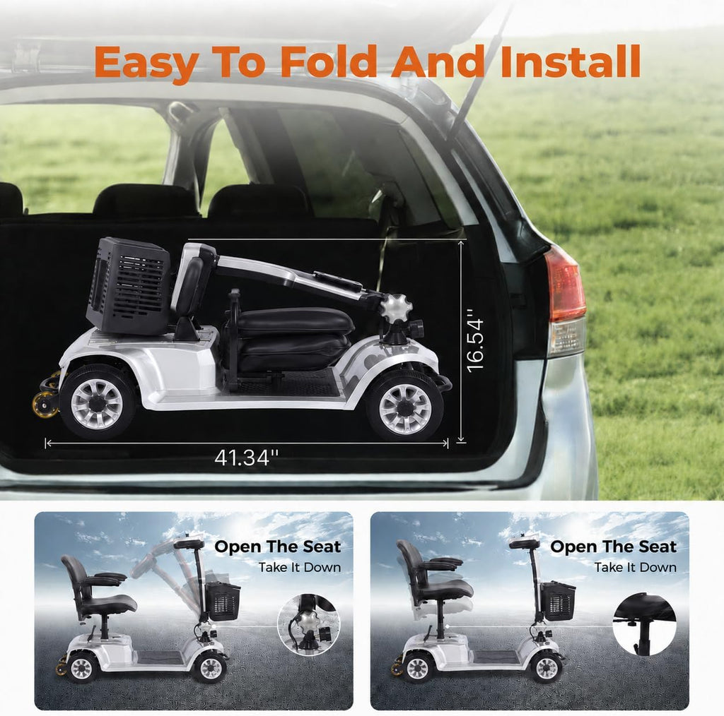 Electric Mobility Scooter for Adults & Seniors, Foldable 4-Wheel Mobility Scooter with LED Headlight & Basket