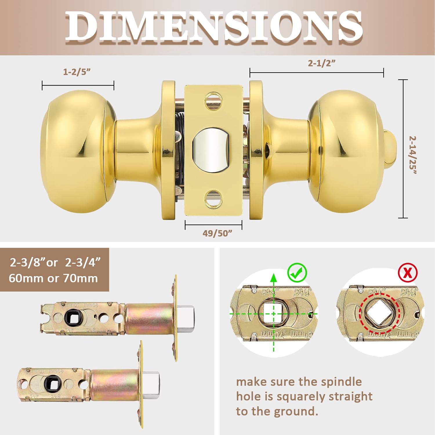 Entrance Door Knobs Door Lock Keyed Alike Lockset Polished Brass Same Key Round Ball Entry Door Knobs Pack of 2