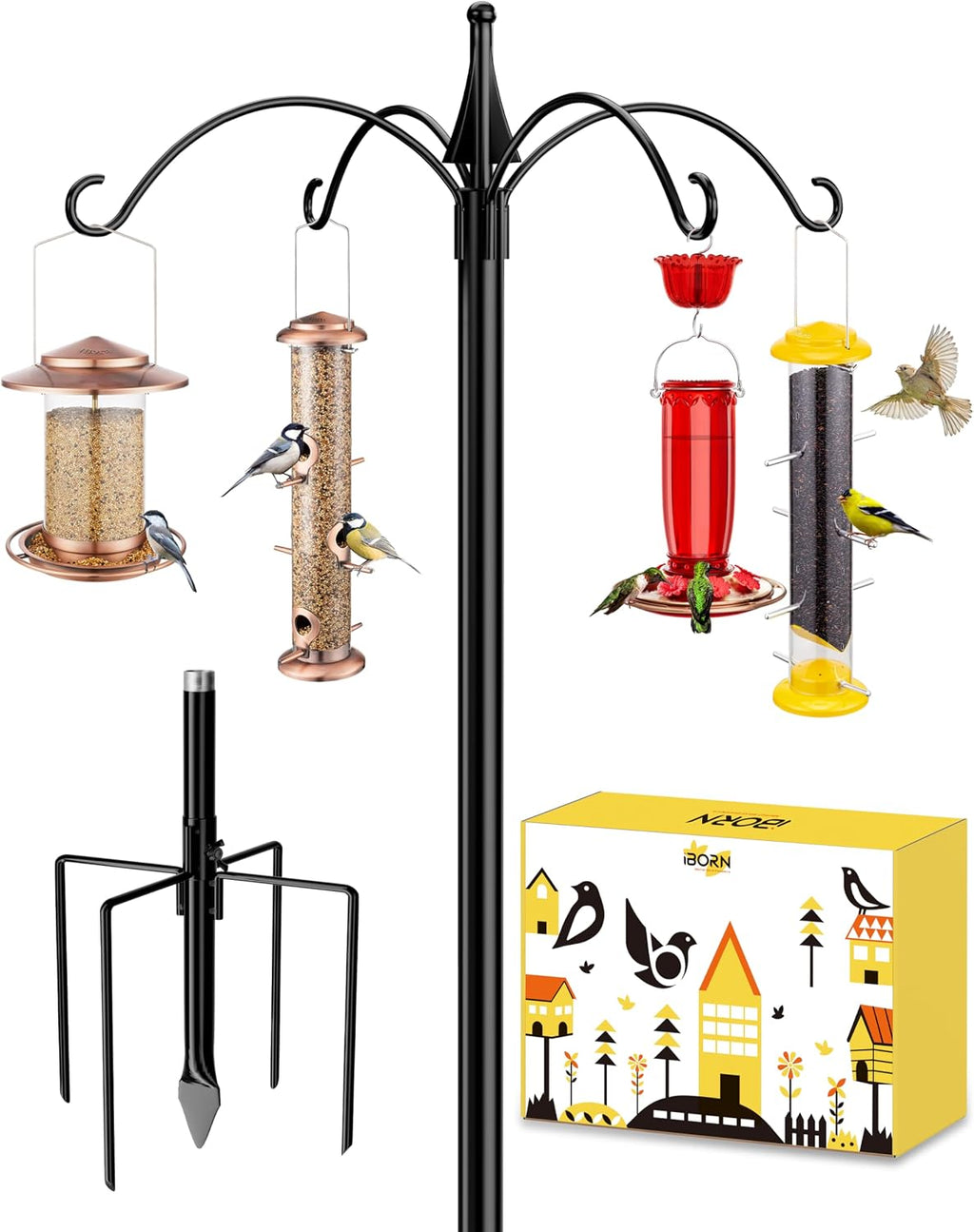Bird Feeders Hanging Station 78Inch Wild Bird Feeding Station Pole Stand Outdoors Heavy Duty,1Inch Thickness Pole,4