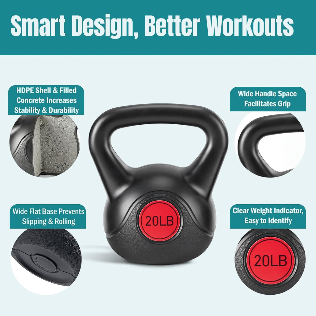 Hard Kettlebell Sets Strength Training KettleBells Weight Set | Coated Concrete Kettlebells, Wide Handle & Bottom