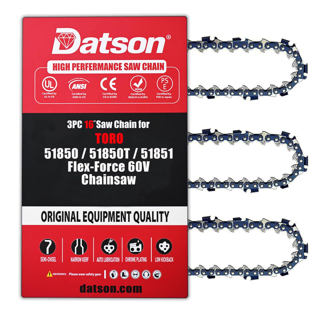 3PC 16 Inch Chainsaw Chain for TORO 51850 Flex-Force 60V Chainsaw, 16" Replacement Chain for Toro 51850 / 51850T / 51851 Chainsaw