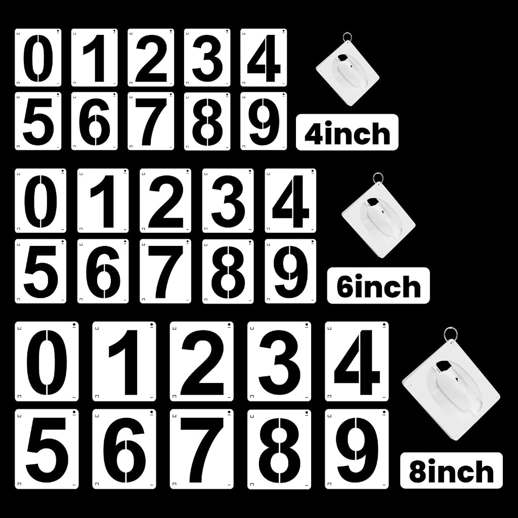 4,6,8 Inch Number Stencils,30Pcs Plastic Stencils Reusable Curb Stencil Kit | Washable 0-9 Large Number Stencil for