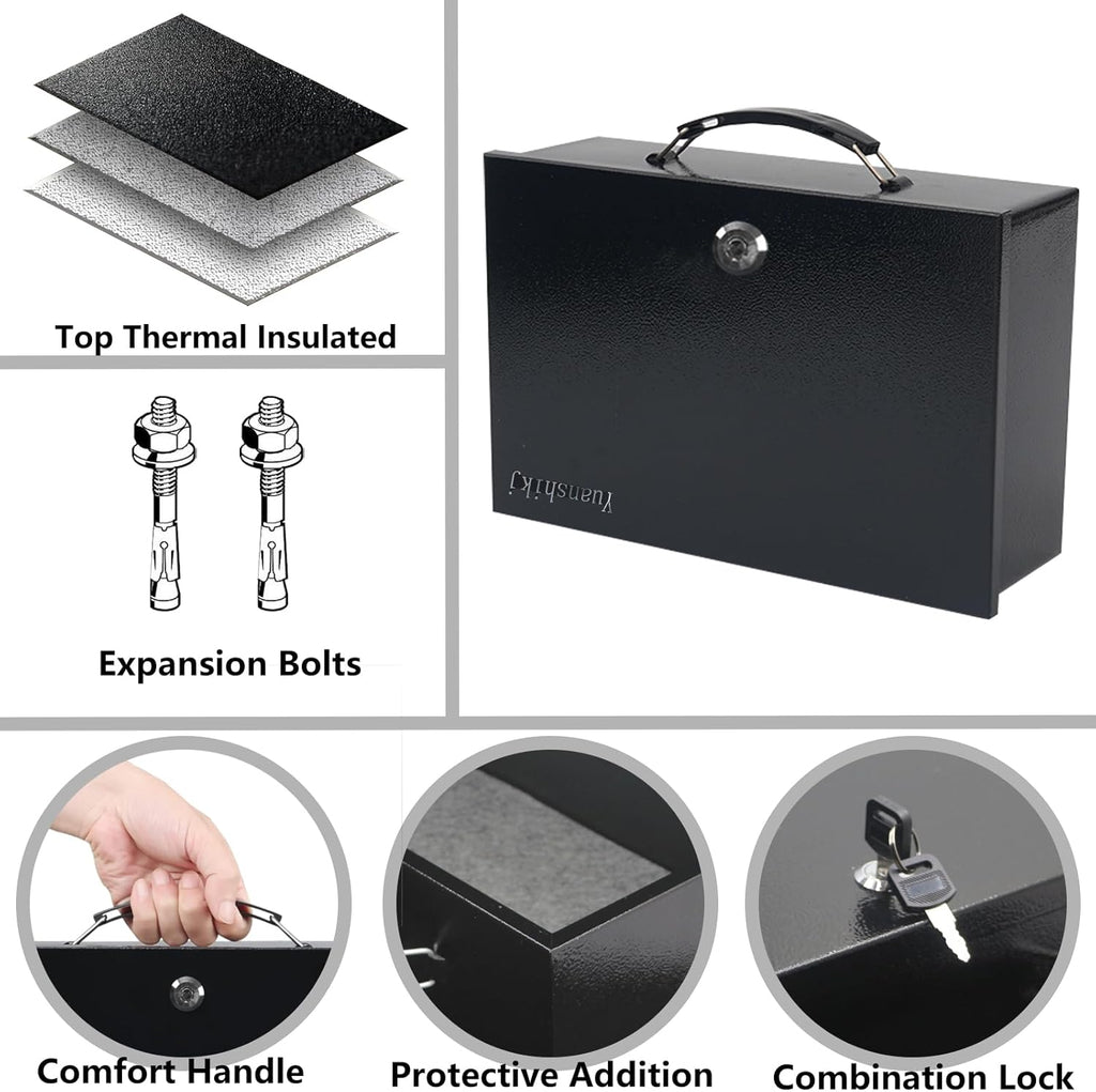 Fireproof Key Lock Steel Security Safe Box, 0.38 Cu Ft, Black | Portable,Fire Resistance,13.2" W x 11" D x 4.5"
