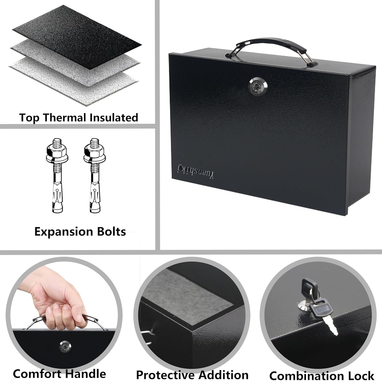 Fireproof Key Lock Steel Security Safe Box, 0.38 Cu Ft, Black | Portable,Fire Resistance,13.2" W x 11" D x 4.5"