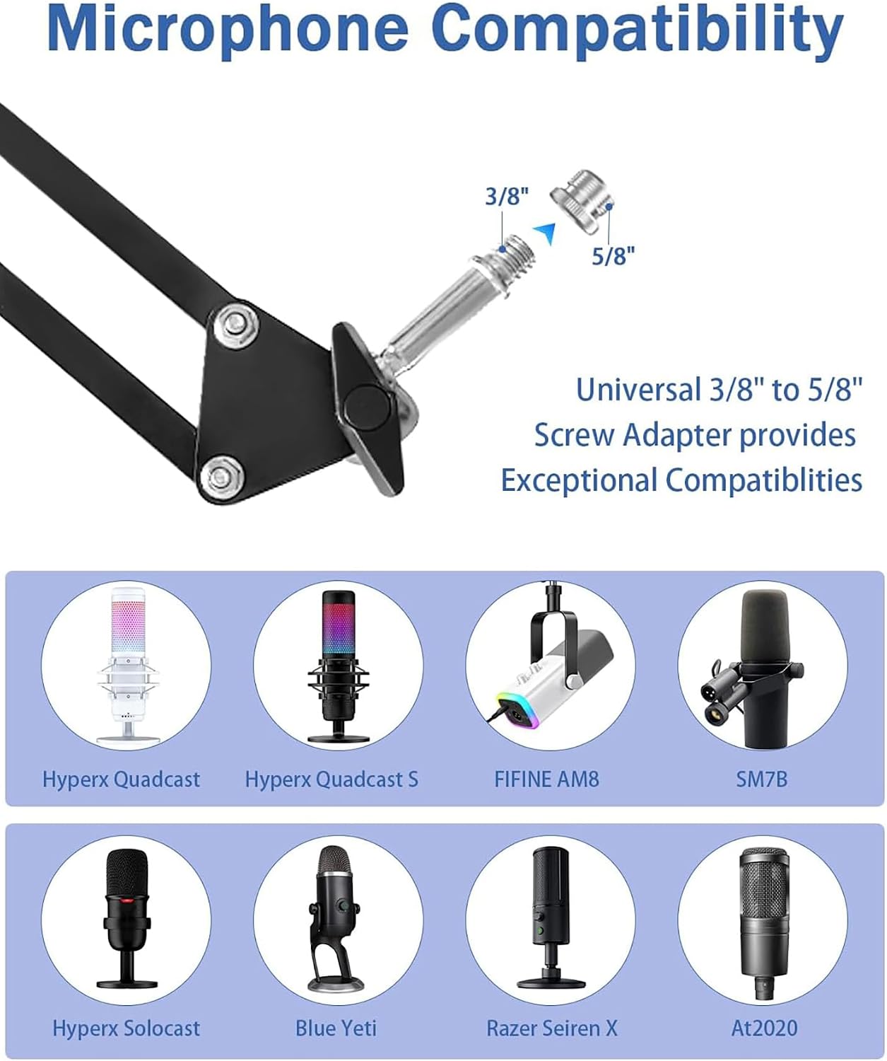 Versatile Boom Arm Stand for Desk, Adjustable Microphone Stand Kit | With Pop Filter, Shock Mount, Microphone Clip