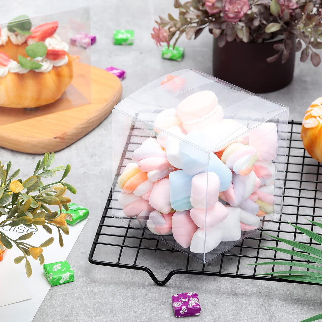 100 Pack Clear Favor Boxes 4x4x4 Inch Transparent PVC Gift Boxes