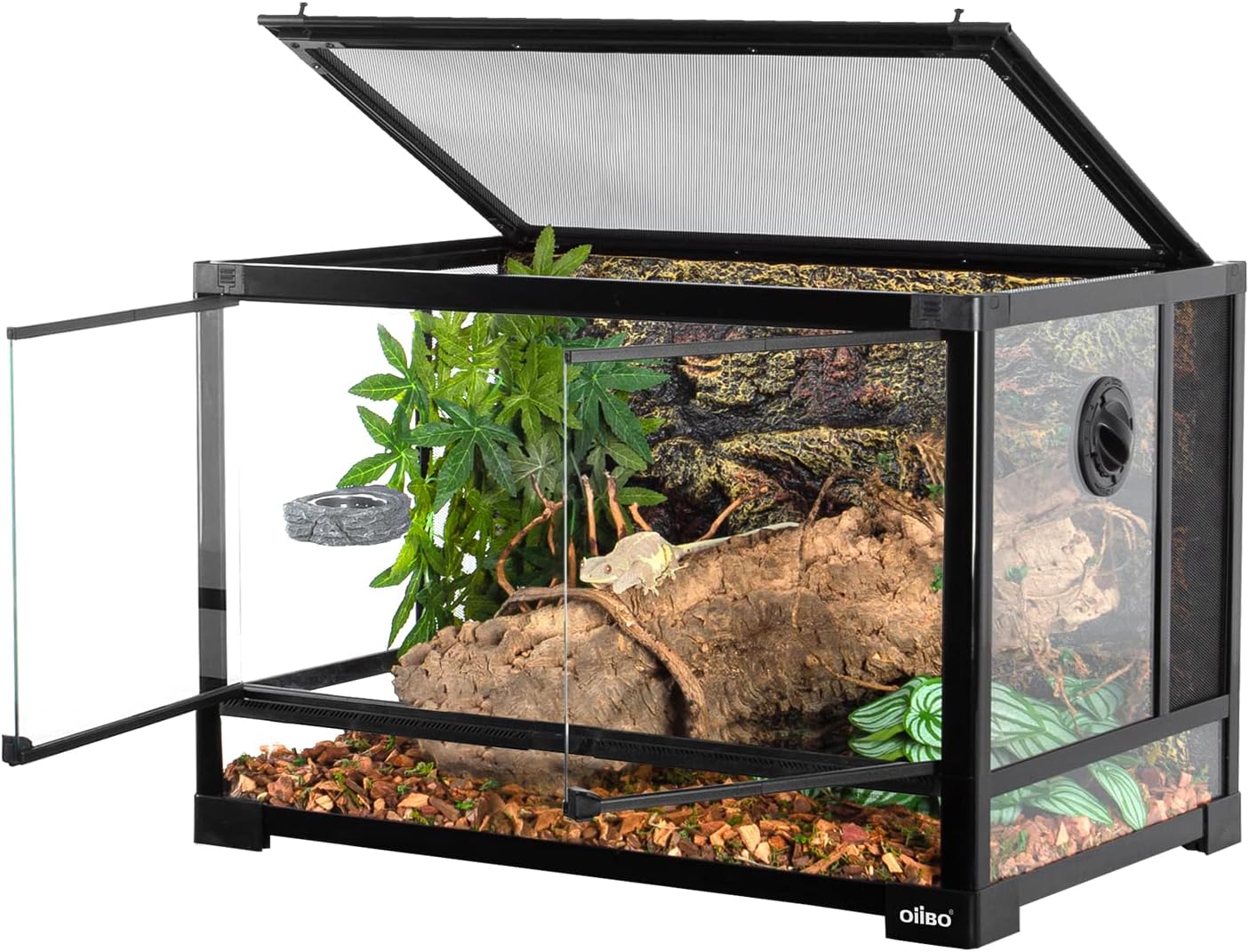 Full Vision Glass Reptile Terrarium 27 Gallon, Double Hinge Door with Screen Ventilation Reptile Tank 24"x16"x16"