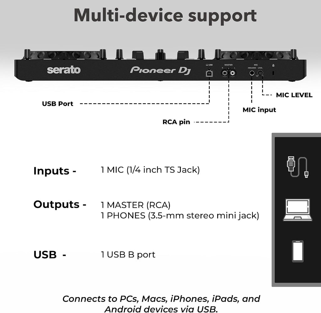 DJ DDJ-REV1 Scratch-Style 2-Channel DJ Controller for Serato DJ Lite - Black Bundle with Laptop Stand, Headphones