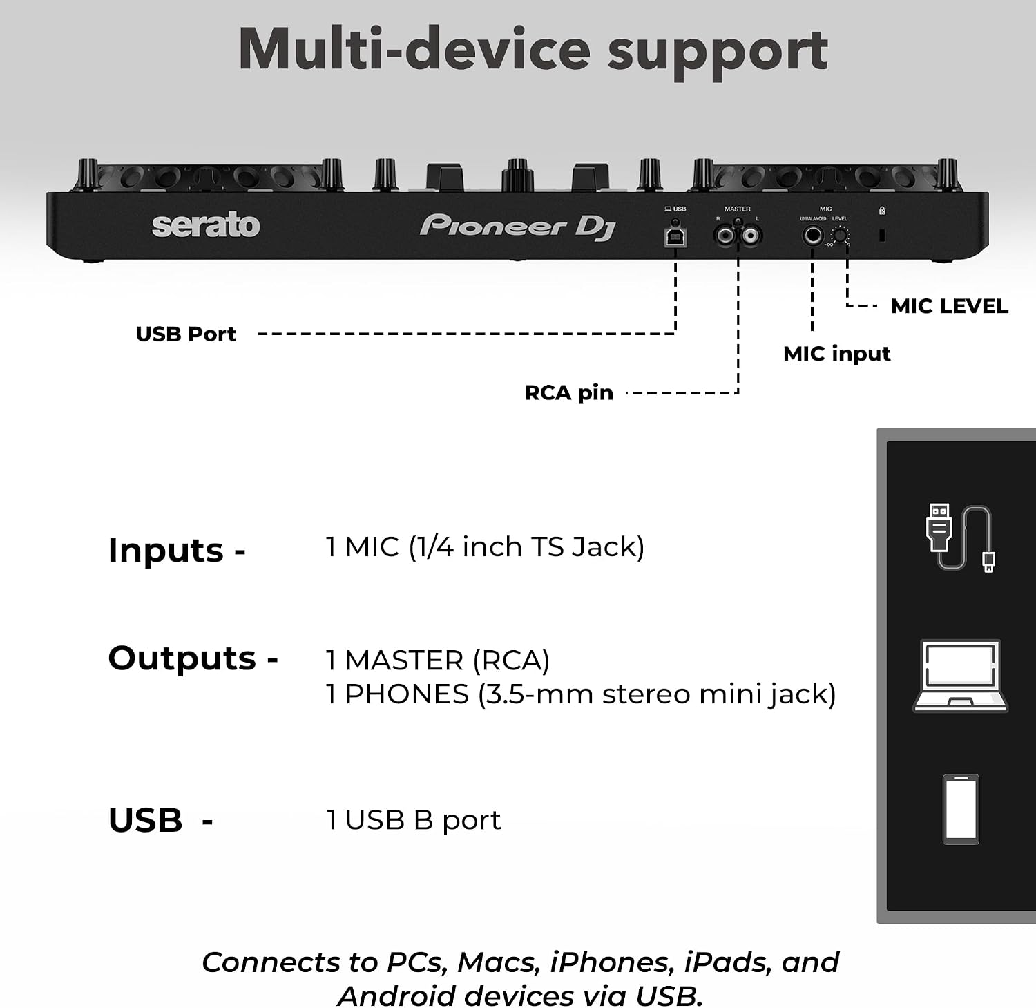 DJ DDJ-REV1 Scratch-Style 2-Channel DJ Controller for Serato DJ Lite - Black Bundle with Laptop Stand, Headphones