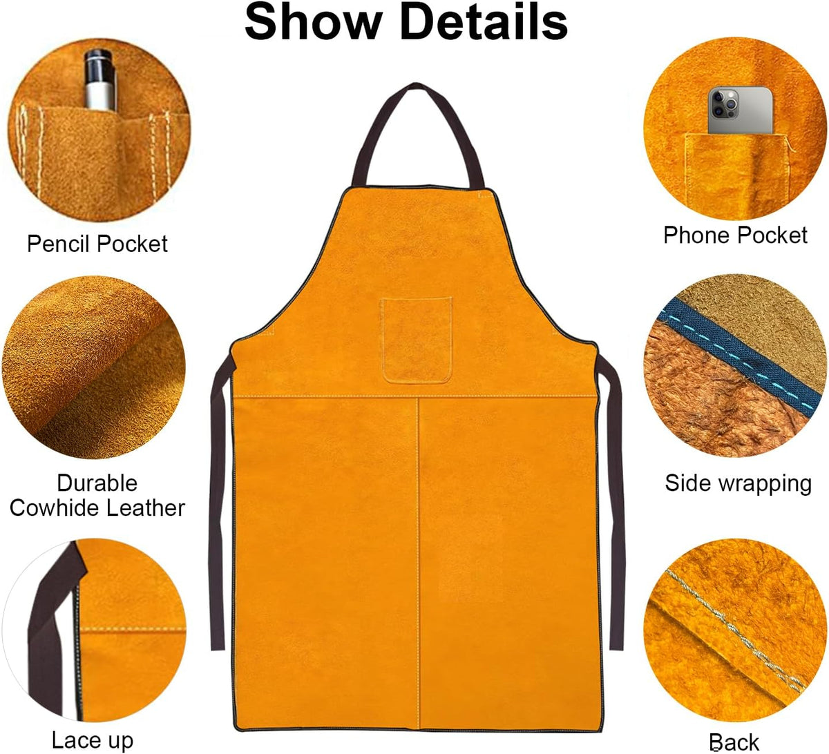 Men's Gloves and Feet Welding Apron - Heat Resistant and Flame Retardant Leather Processing Shop Blacksmith Apron