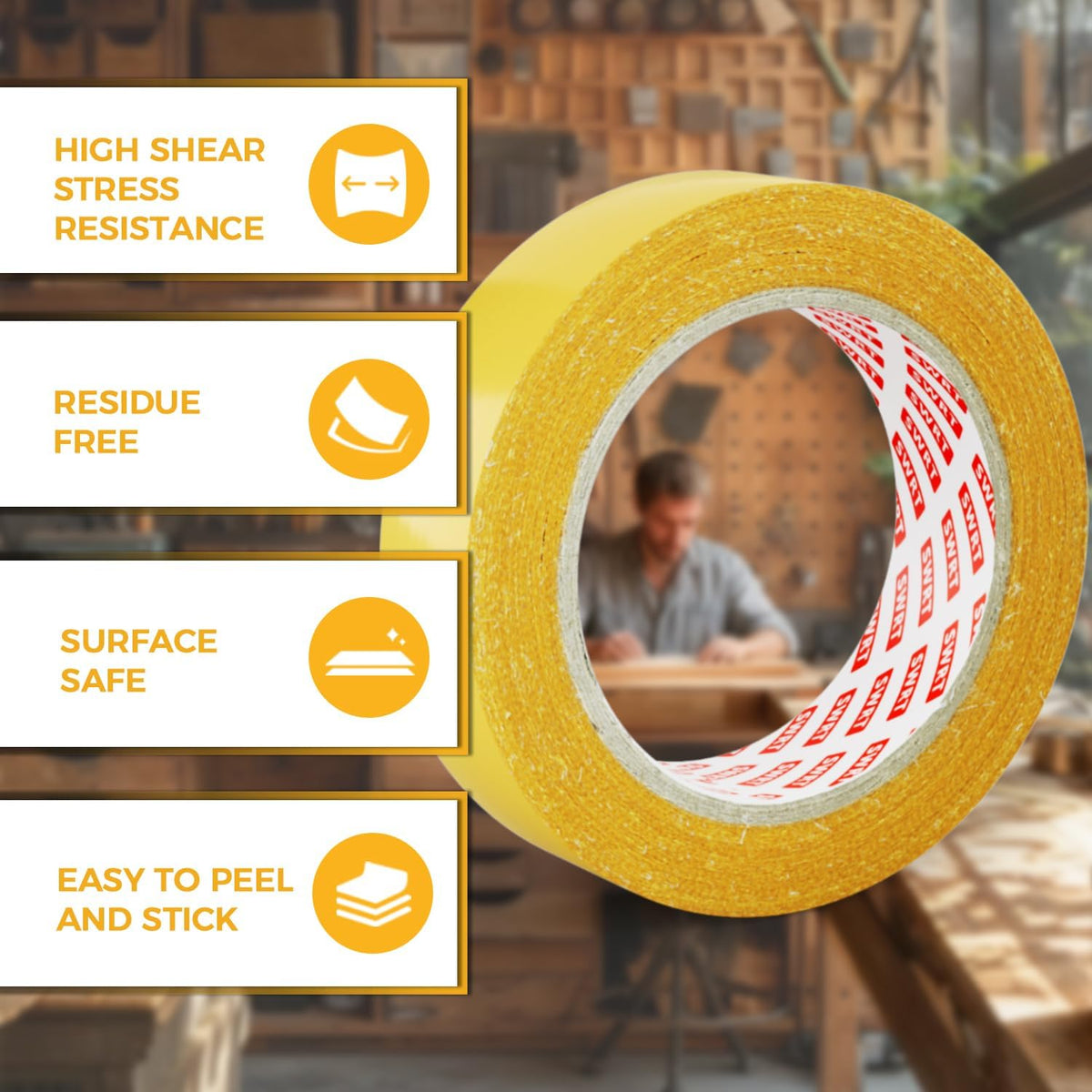 Double Sided Fabric Tape 1 & 2 Inch x 33 FT, 2 Rolls – Heavy Duty