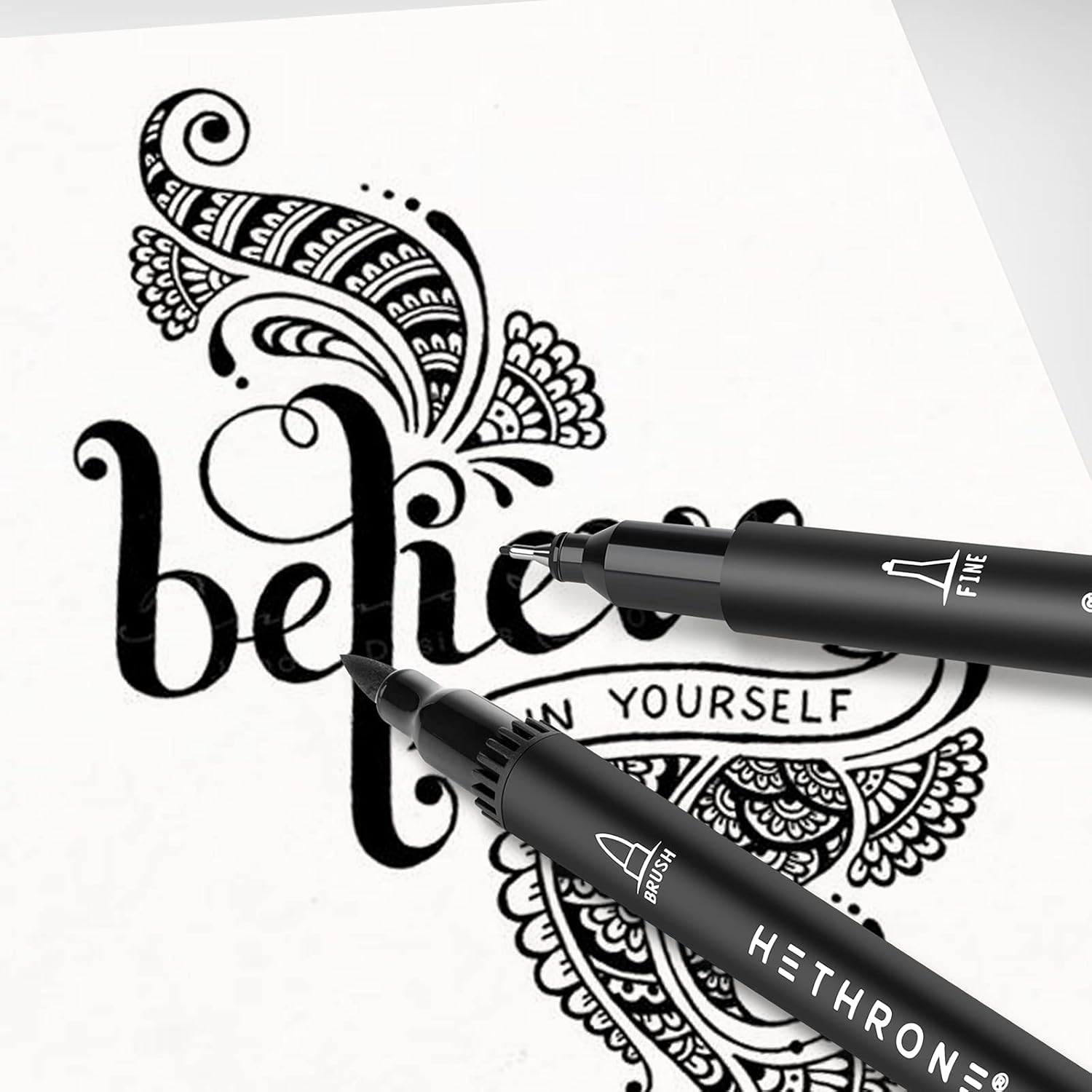 Black Markers for Drawing - Brush Pens with Felt Tips for Artists - Calligraphy Pens, 12 Pack