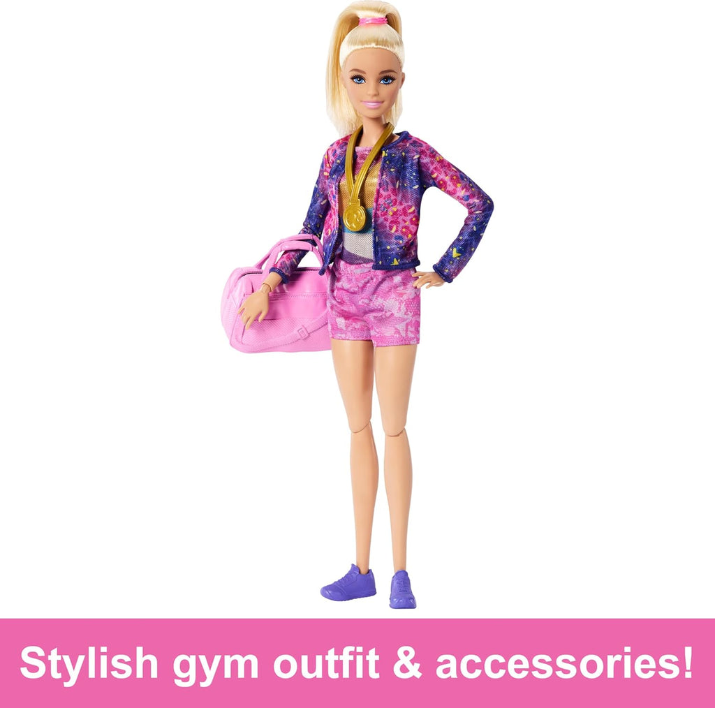 Barbie Gymnastics Doll & Accessories, Playset with Blonde Fashion Doll, C-Clip for Flipping Action, Balance Beam
