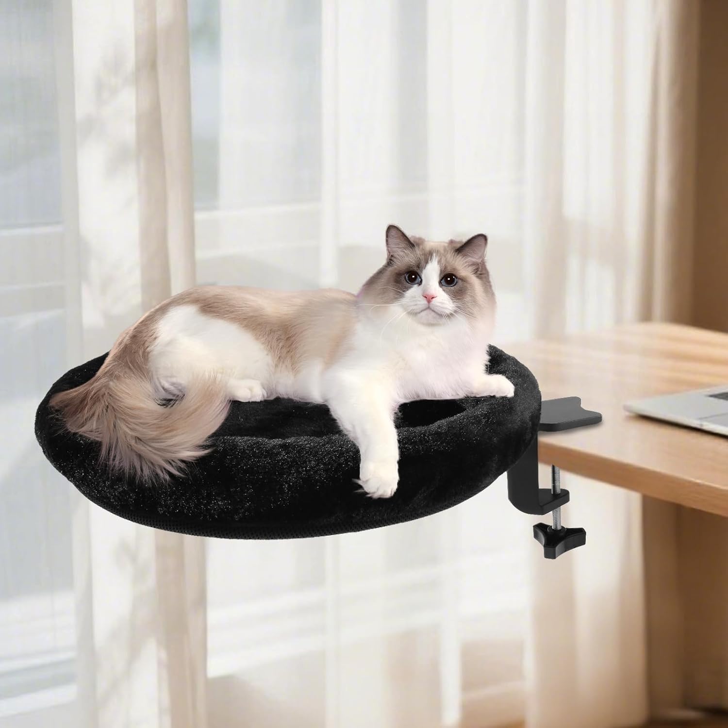 Cat Desk Bed - Ergonomic cat Desk Perch Clamp for Remote Workers - Quality Desktop Suspended Cat's Bed- Rotating Cats
