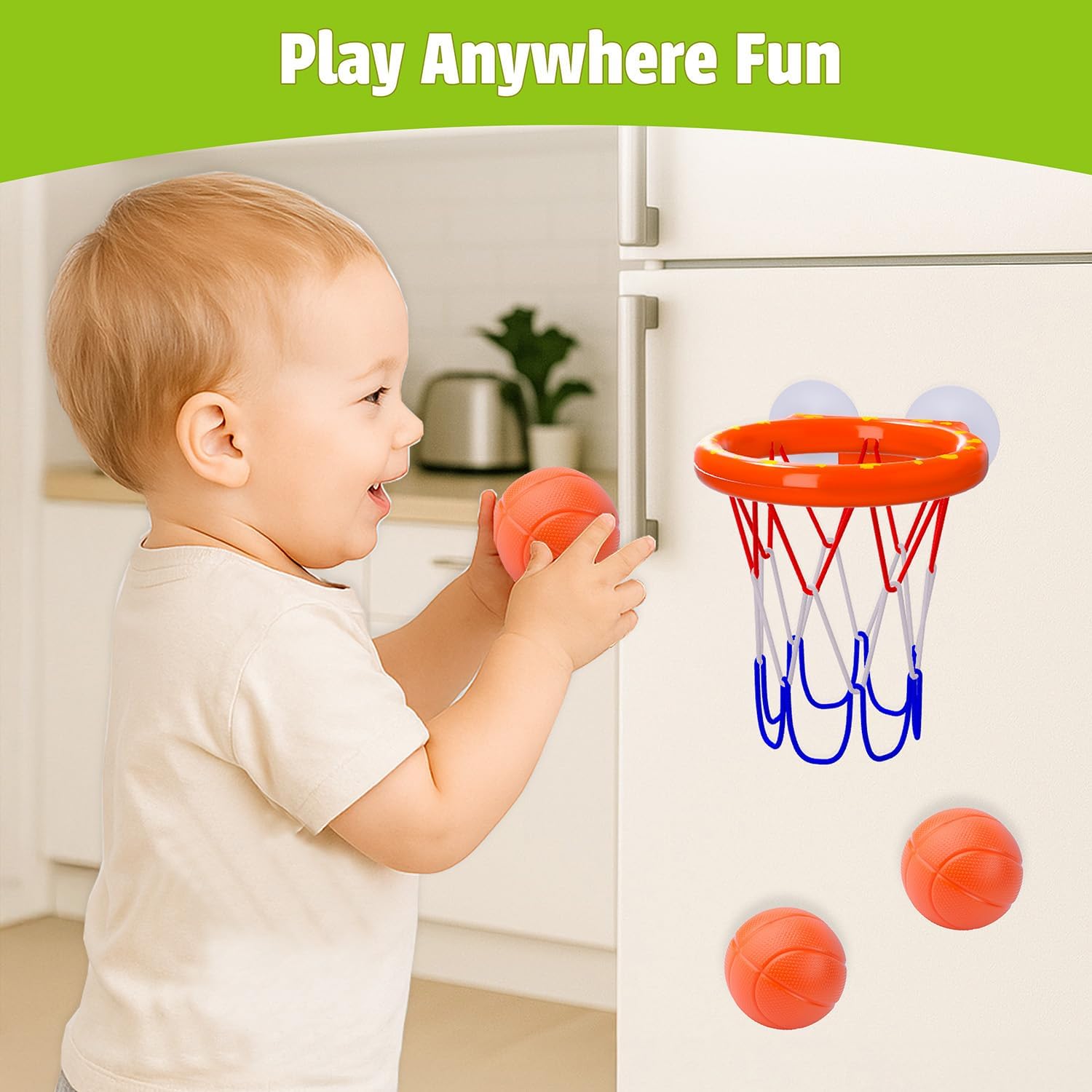 Bath Toys - Bathtub Basketball Hoop for Kids Toddlers - Mold Free Bath Toys with Suction Cup & 3 No Hole Balls