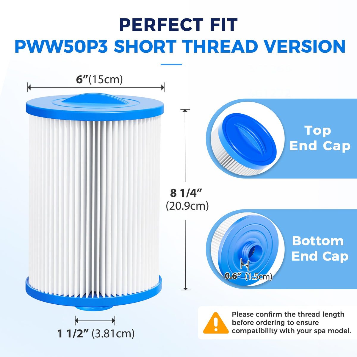 Spa Filter Cartridge 50 Sq.Ft. fits PWW50P3 (Short Thread) 2 Pack