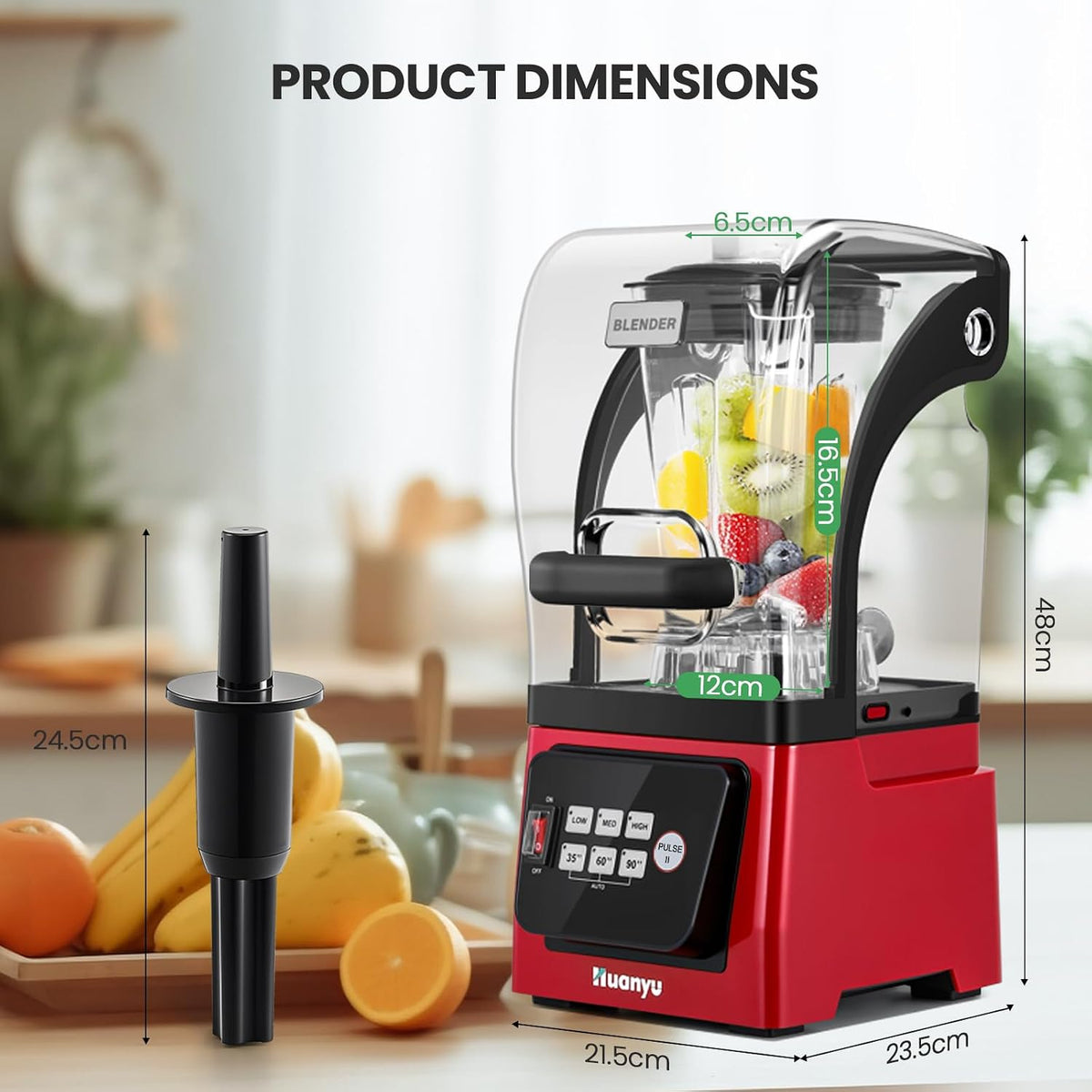 2200W Commercial Blender, Quiet Sound Enclosure, Self-Clean Red