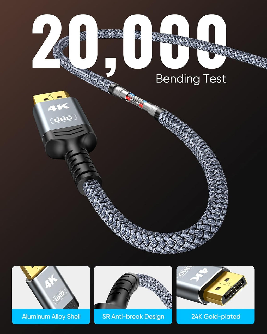 4K DisplayPort to HDMI Cable, Uni-Directional DP to HDMI Male | 3.31ft Total Length, 2.92ft Cable Length DP to HDMI