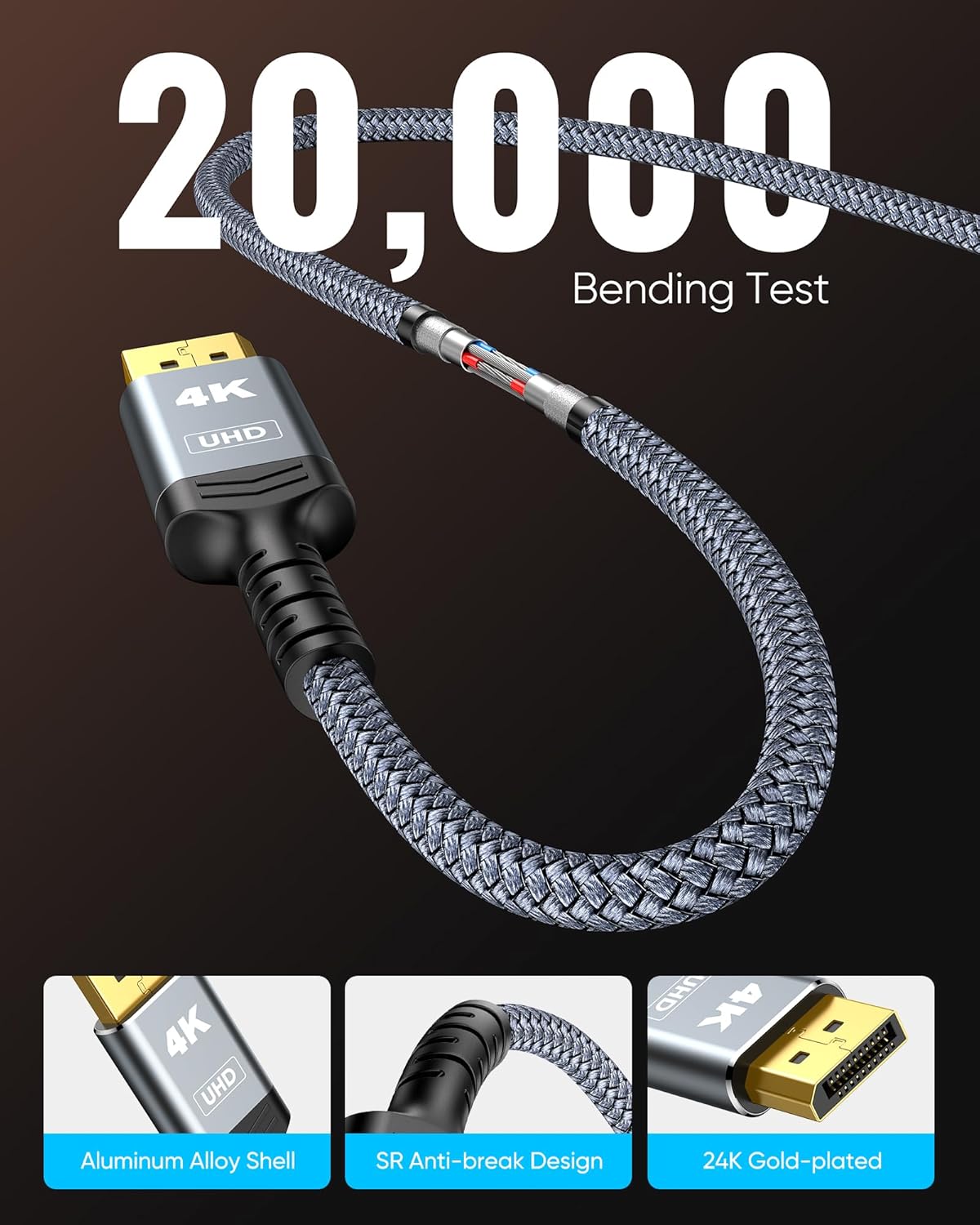 4K DisplayPort to HDMI Cable, Uni-Directional DP to HDMI Male | 3.31ft Total Length, 2.92ft Cable Length DP to HDMI