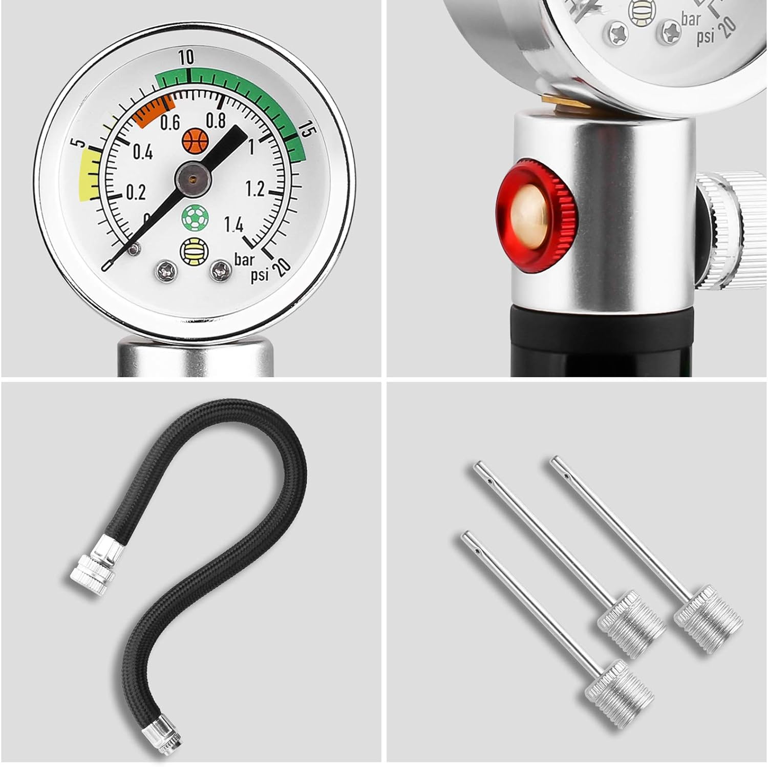 Ball Pump with Pressure Gauge, eBall Sports Ball Air Pump with Inflation Needles & Pressure Release Valve for
