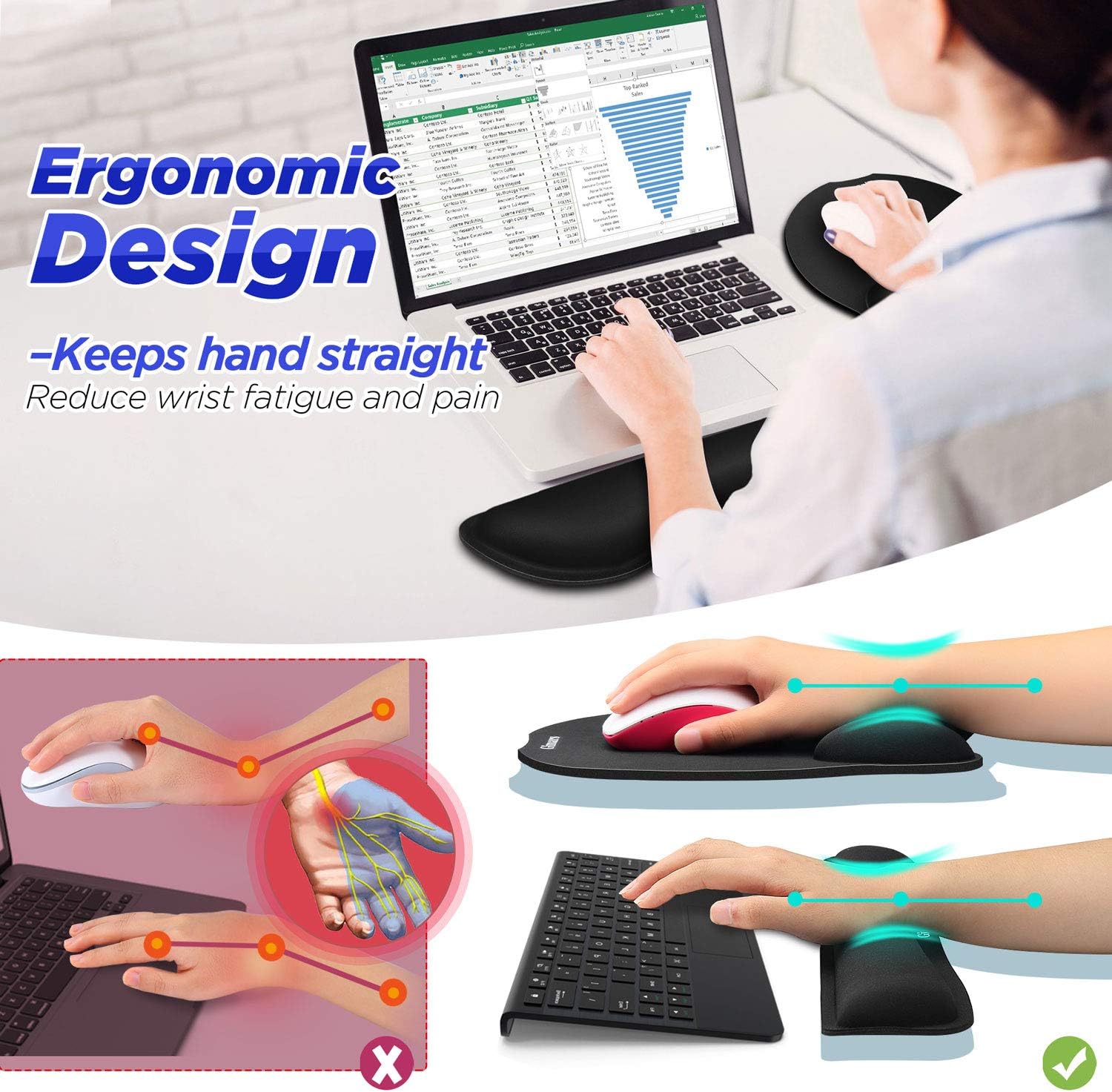 Upgrade Enlarge Superfine Fibre Soft Smooth Gel Ergonomic Mouse Pad Wrist Support and Keyboard Wrist Rest for