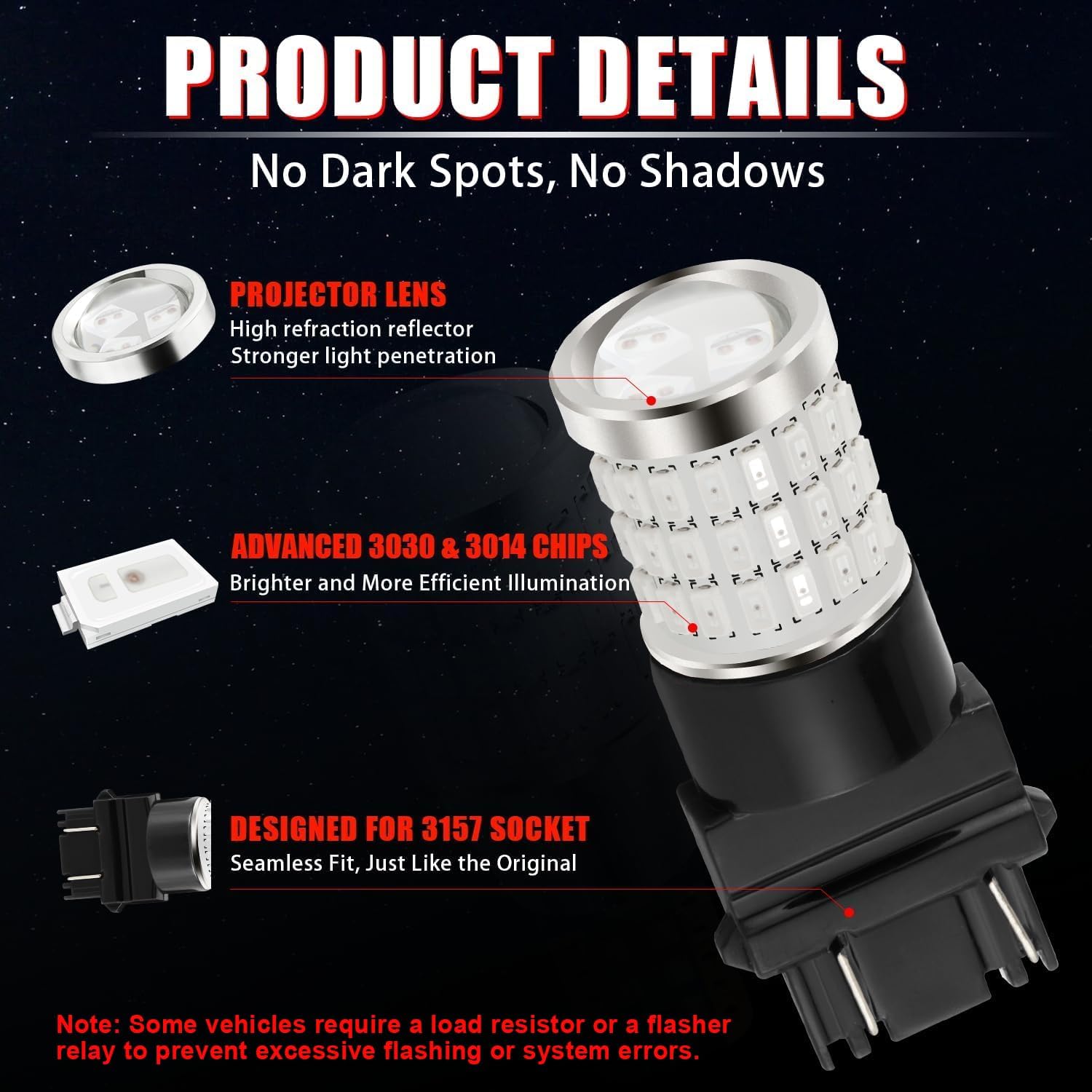 3157 LED Bulb Red, 3057 LED Brake Lights Bulbs Super Bright for Rear Brake Lights and Tail Lights, 2 Pack