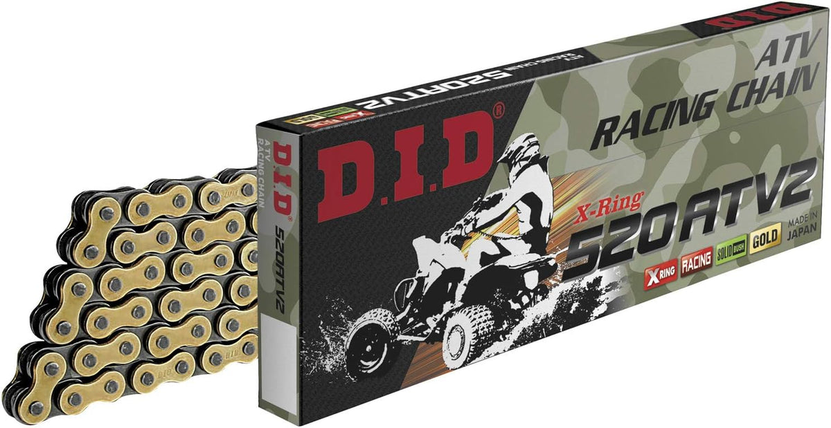 DID (520ATV2-104) Gold 104 Link High Performance X-Ring ATV Chain with Connecting Link