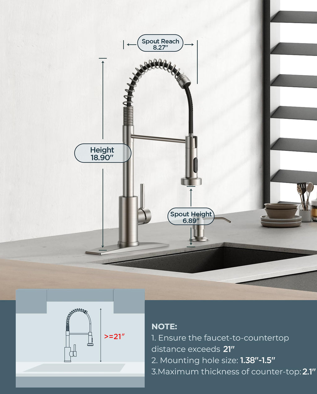 Kitchen Faucet Pull Down Sprayer, Classic High Arc, Brushed Nickel