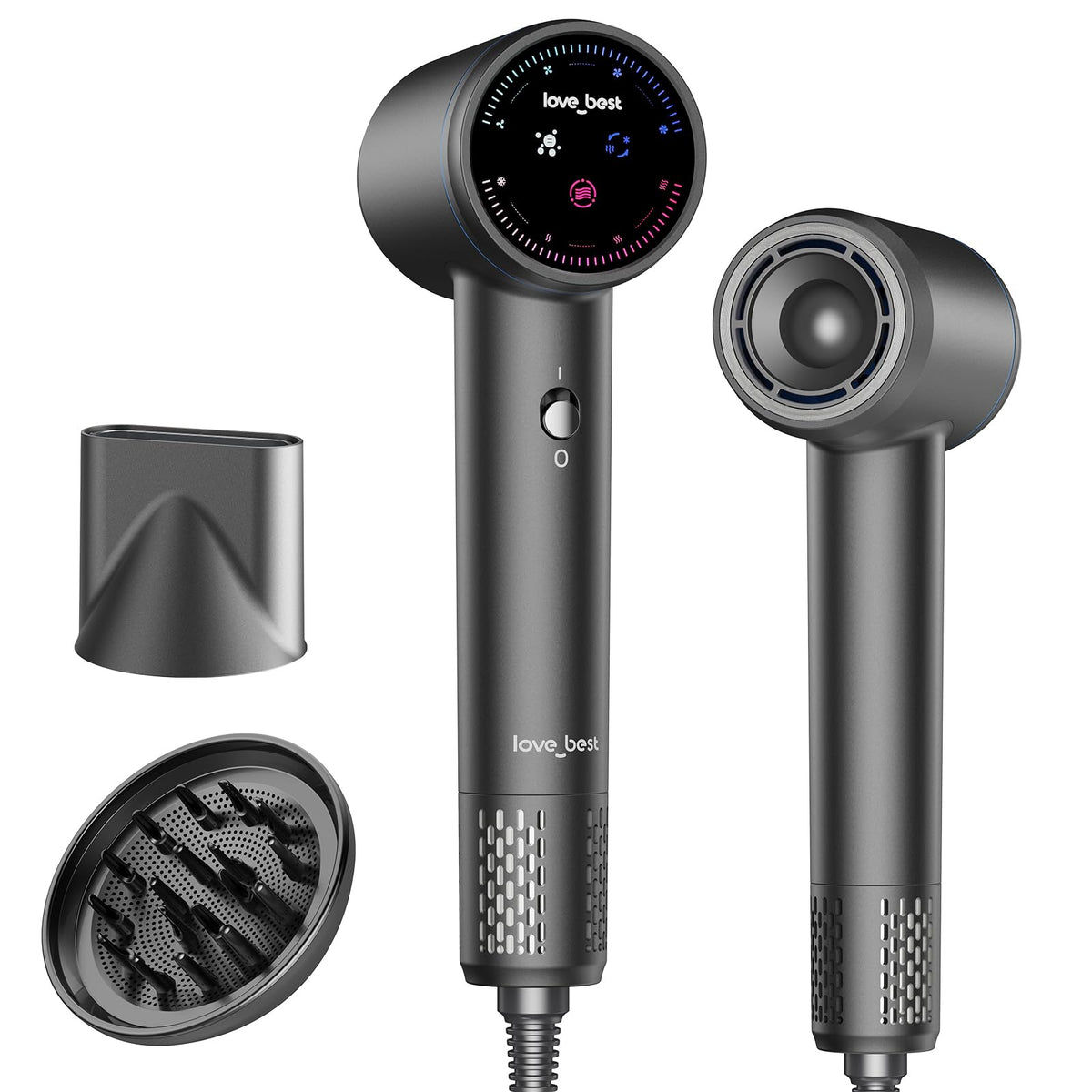 High-Speed Hair Dryer with Diffuser, Stepless Heat & Airflow, Frizz Control