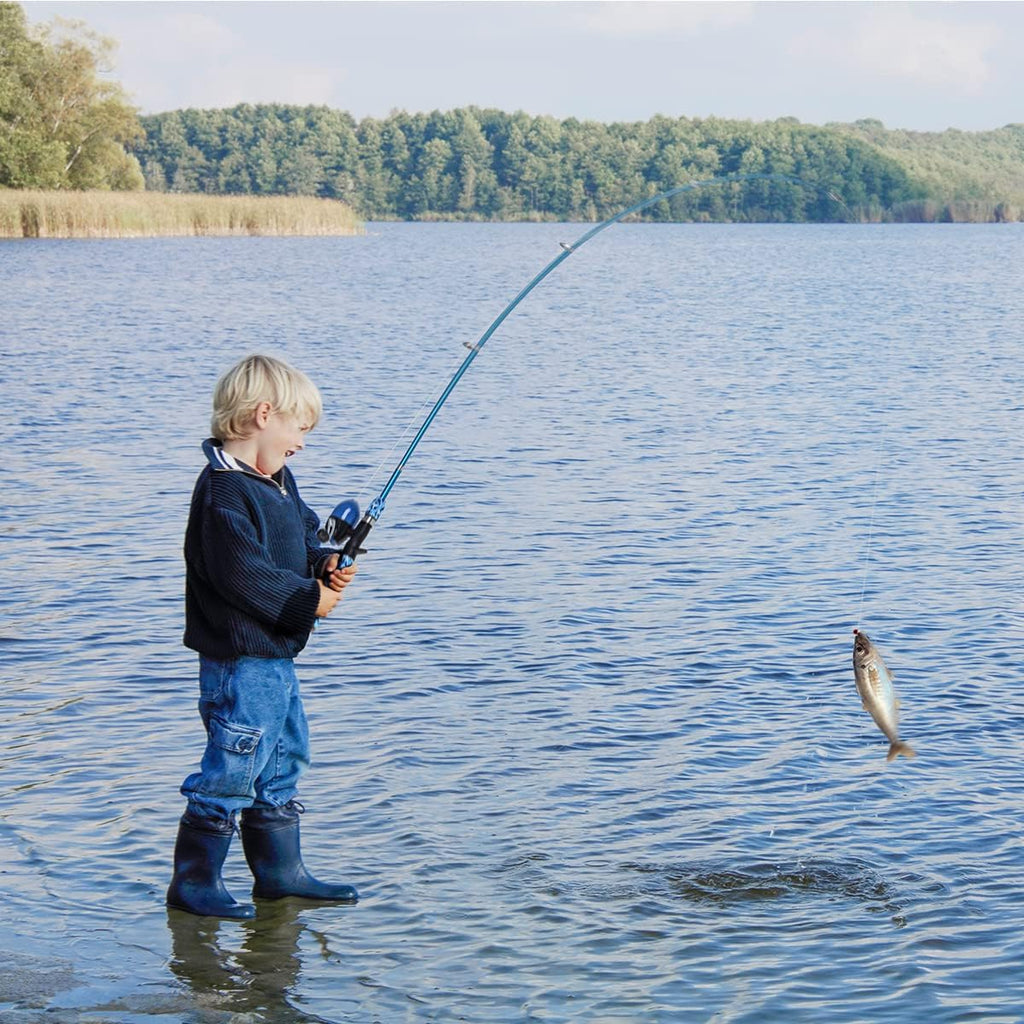 Kids Fishing Pole Set with Full Starter Kits 2 Set Portable Telescopic Fishing Rod and Spincast Reel Cambos with a