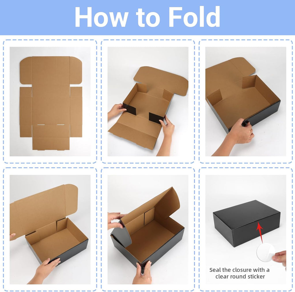Black 12x9x4 Shipping Boxes Set of 25, Corrugated Cardboard Mailer Boxes with Brown Interior for Small Business Shipping