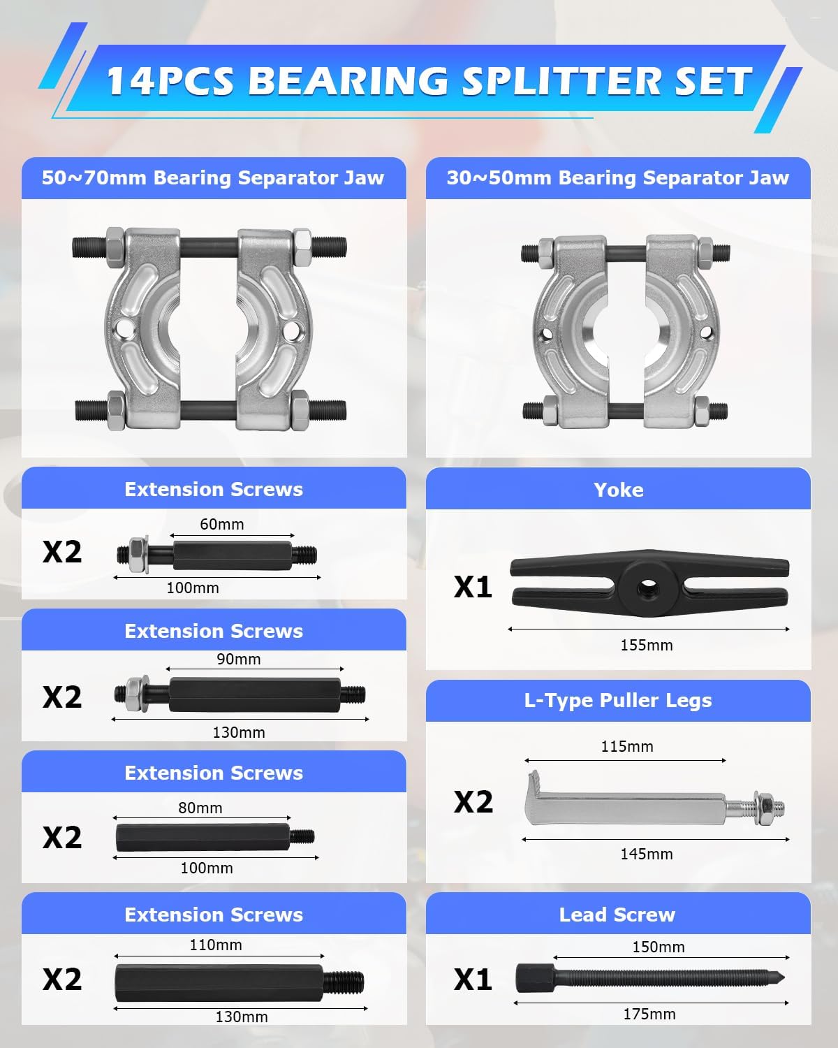 14Pcs Bearing Separator Puller Set, Bearings Splitters Puller Tool