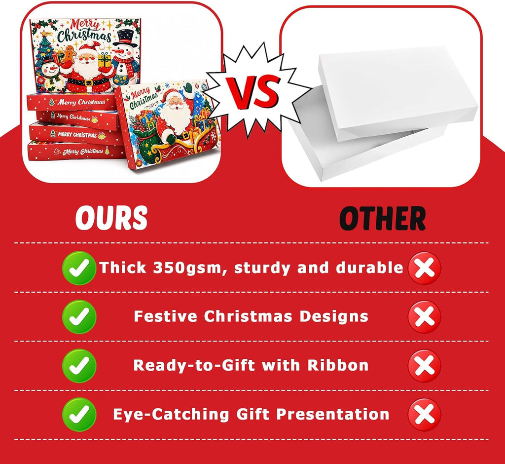 12 Pack Christmas Gift Boxes with Lids, with 16.4 Yd Foil Ribbon