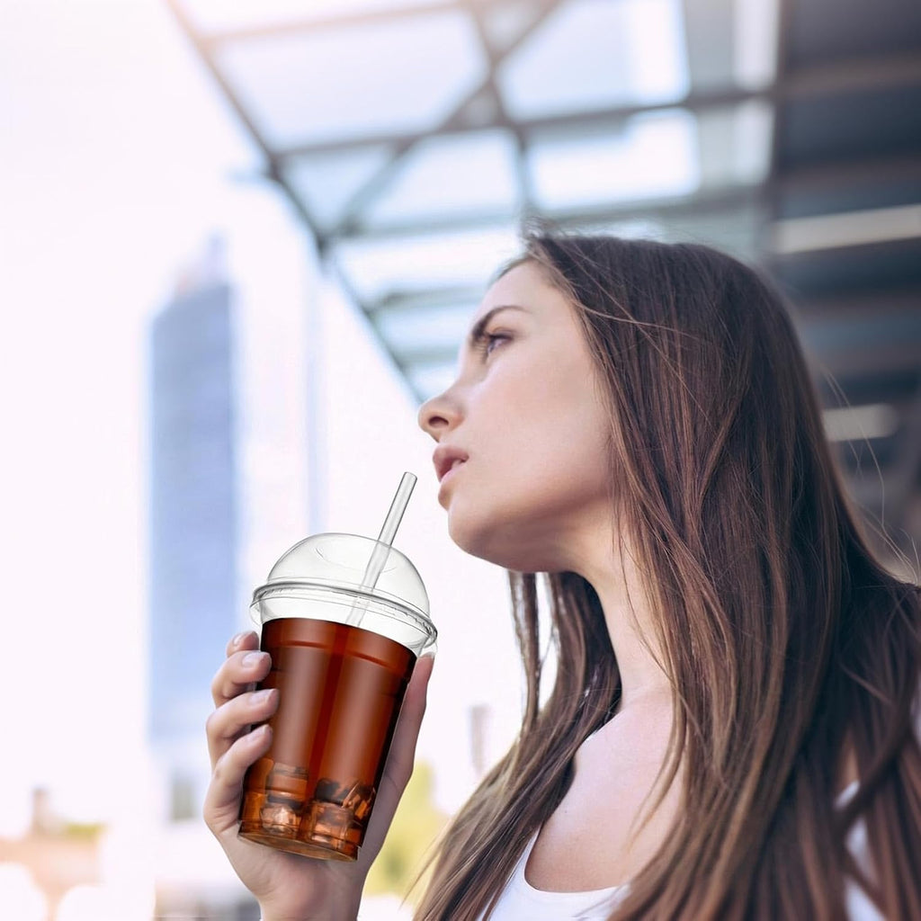 50 Sets 16oz Plastic Cups with Wide Dome Lids