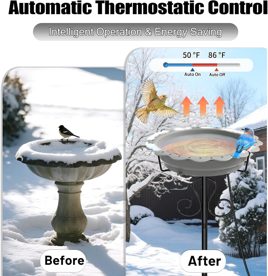 Heated Bird Baths for Outdoors, 100W Heated Birdbath Outside Winter, Gray